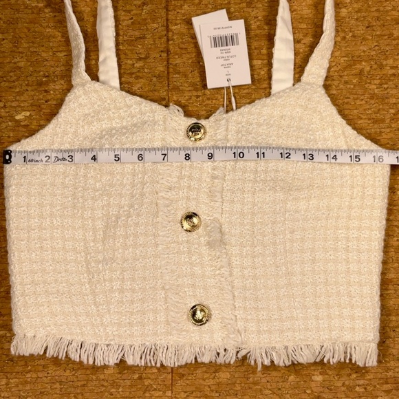 Walter Baker Aria Tweed Preppy Crop Top White Gold Fringe Button Tank NWT M - Picture 8 of 12
